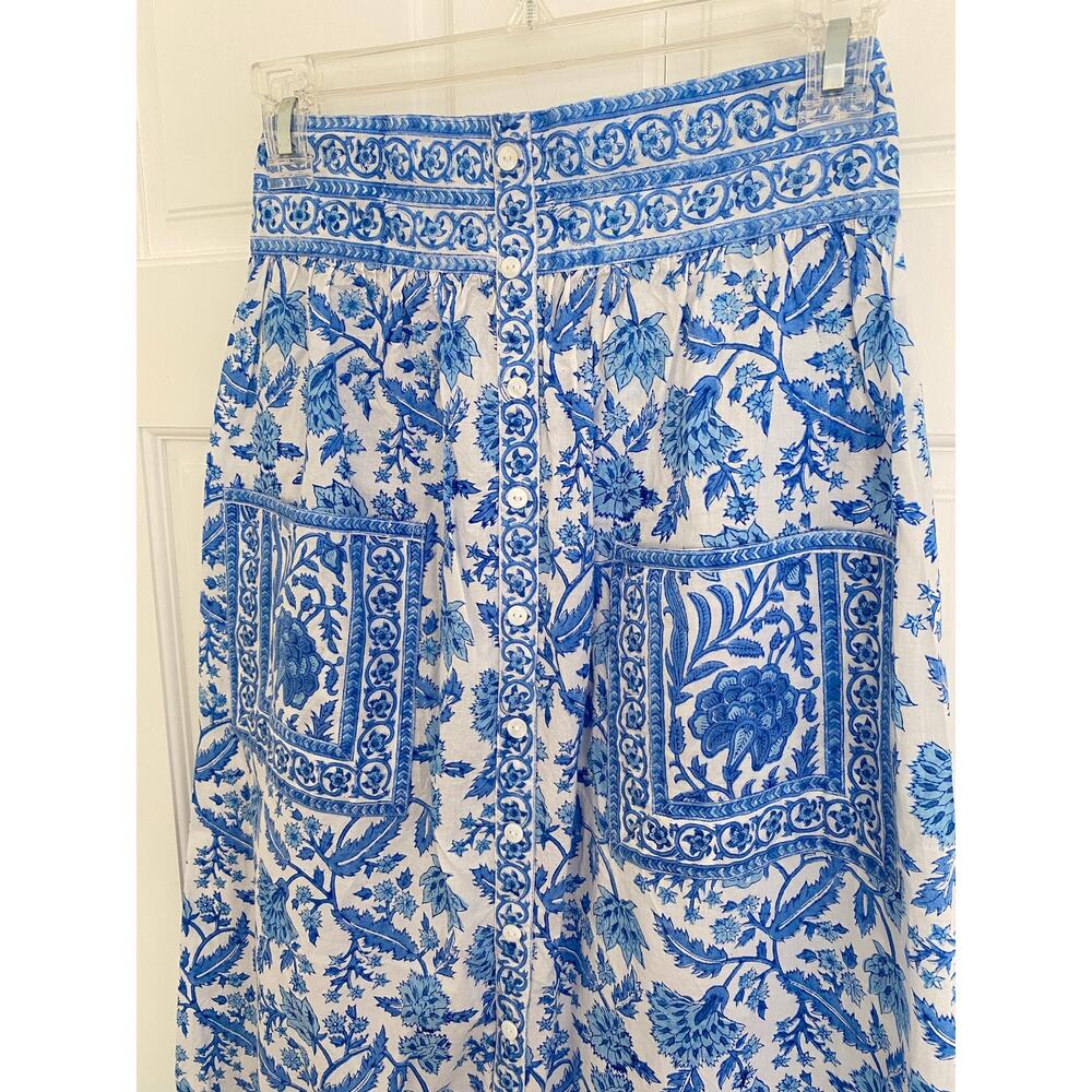 Pink City Prints Tuckernuck Helena Midi Smocked Skirt Ocean Jaal Block Print XS - Picture 9 of 12
